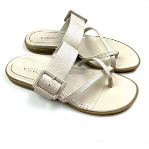 New Vionic Julep Ivory Textured Leather Strappy Flat Sandals size 9.5